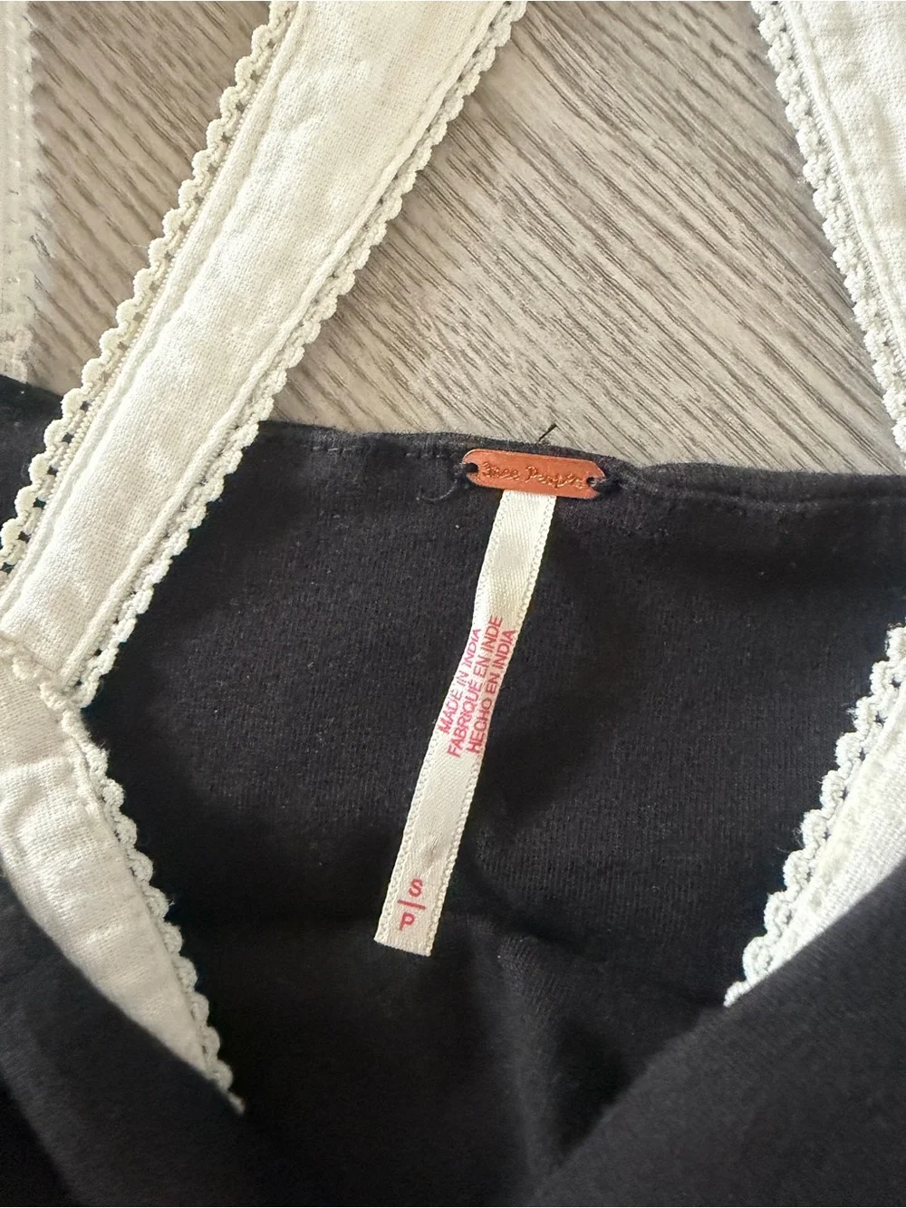 Free People Black Ruched Camisole with Cream Straps